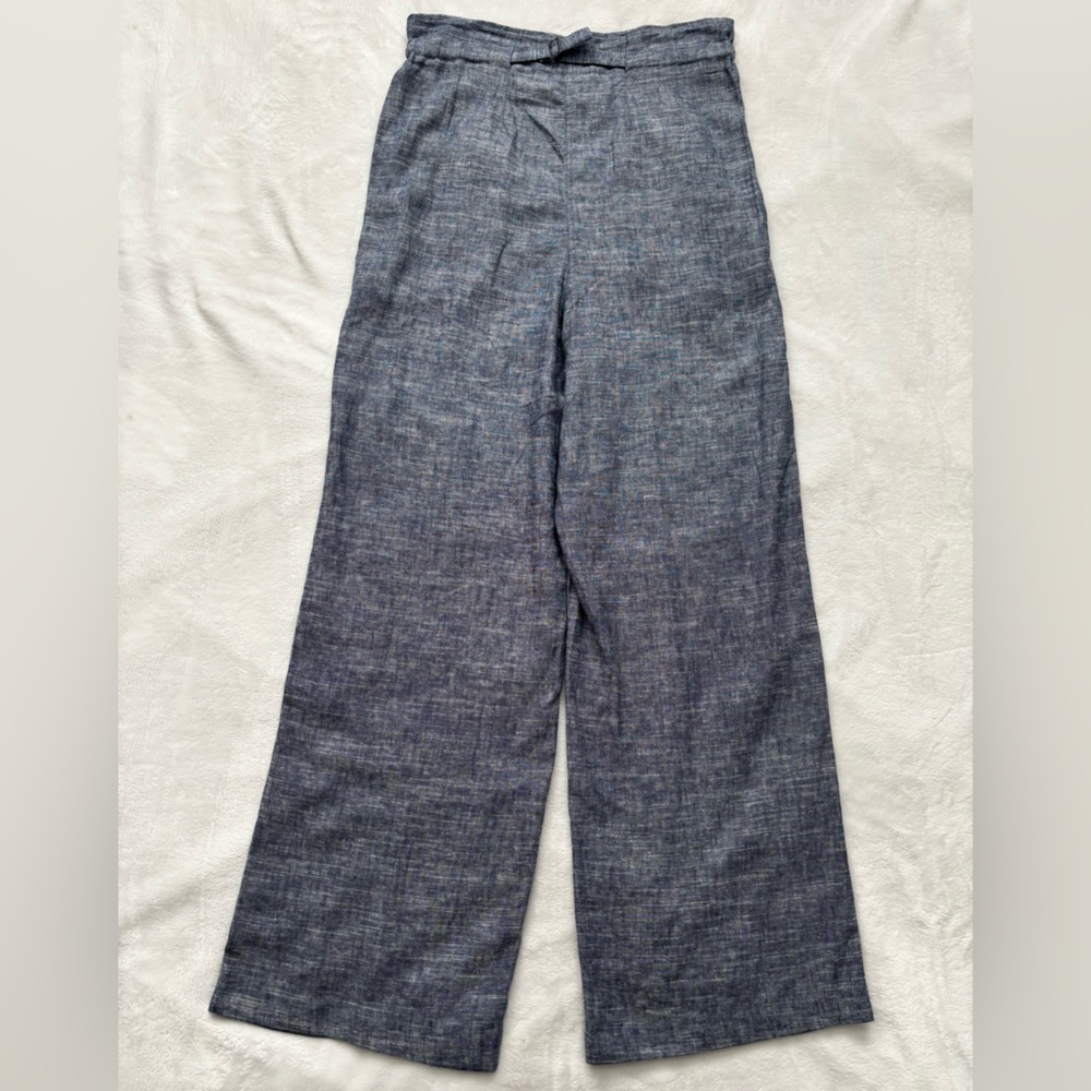 MAX STUDIO Wide Leg Pleated Blue Linen Blend Trousers--NWT--S - Picture 6 of 12